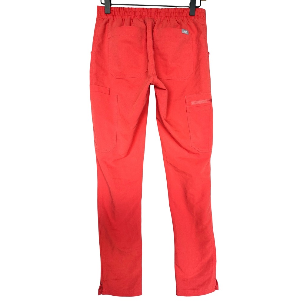 Figs Yola High-Rise Slim Coral Red Anti-Wrinkle Scrub Trouser Pant Size XXS - Picture 8 of 12